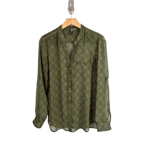 Kut From The Kloth Shirt Top Long Sleeved Sheer Green Button Front Blouse Size S - Picture 14 of 14